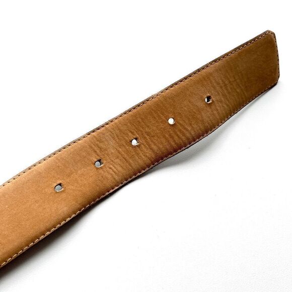 Vintage 1980s Green Leather Belt with Geometric Gold Buckle - Liz Claiborne - Picture 8 of 8